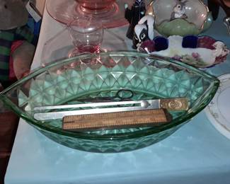 Green Depression Canoe Bowl