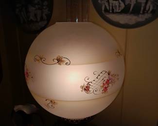 Brass & Cast Iron Lamp W/ Glass Globe Shade