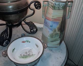 Antique Vase & Children's Warming Handled Bowl