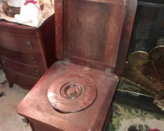 BEAUTIFUL Wooden Potty/Chamber Pot W/ Upholstered Seat & Wood Carving Details