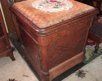 BEAUTIFUL Wooden Potty/Chamber Pot W/ Upholstered Seat & Wood Carving Details
