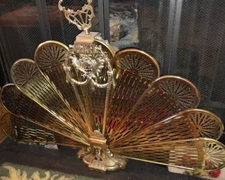 Beautiful Peacock Brass Fireplace Fold-Out Screen