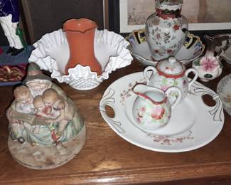 Milk Glass Hobnail Ruffled Edge Bowl
