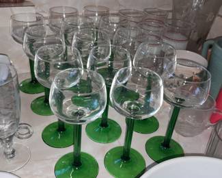 Green Colored Stem Glassware Set
