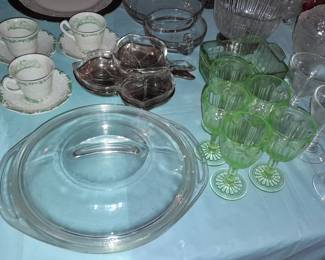 Green Depression Footed Glassware Set