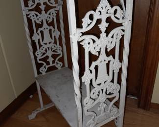 Ornate White Cast Iron Accent Table W/ Bottom Shelf