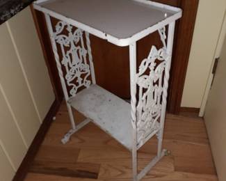 Ornate White Cast Iron Accent Table W/ Bottom Shelf