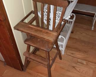 Antique Children's Wooden High Chair
