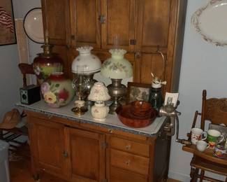 Antique Hoosier Cabinet W/ All Parts & White Enamel Top