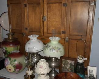 Antique Hoosier Cabinet W/ All Parts & White Enamel Top