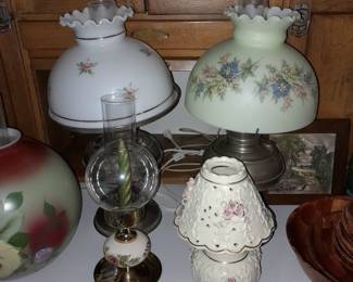 Hurricane Lamps W/ Glass Shades