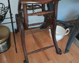 Antique Wooden Children's High Chair On Wheels