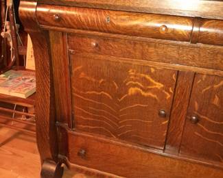 Antique Tiger Oak Wooden Cabinet W/ Mirror