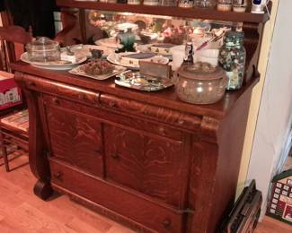 Antique Tiger Oak Wooden Cabinet W/ Mirror