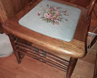 Antique Wooden Chair W/ Upholstered Seat