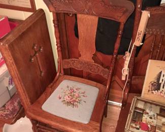 Antique Wooden Chair W/ Upholstered Seat