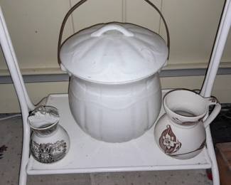 White Enamel Bathroom Vanity/Stand W/ Bowl & Pitcher