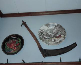 Decorative Hanging Plate & Farm Tool