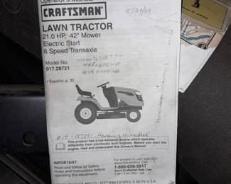 Craftsman Lawn Tractor Lawnmower (21.0 HP, 42" Mower, Electric Start, 6 Speed Transaxle, Model No. 917.28721)