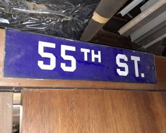 Antique 55th Street Blue Porcelain Street Sign