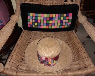 Funky Colorful Pillow & Straw Hat