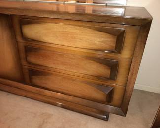 Mid-Century Modern Bedroom Set W/ Lowboy Dresser & Mirror, Highboy Dresser, 2 Nightstands, & Headboard