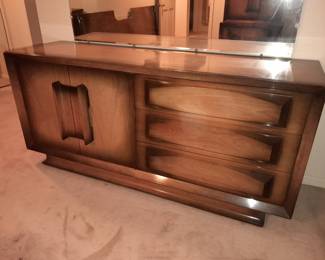 Mid-Century Modern Bedroom Set W/ Lowboy Dresser & Mirror, Highboy Dresser, 2 Nightstands, & Headboard