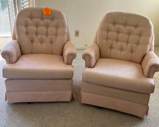 DYING for these pink linen swivel chairs. Great condition!!