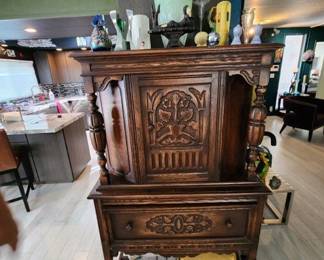 Looks like 1930s Mexican or CA Spanish revival. Small hutch and matching buffet. Beautiful pair