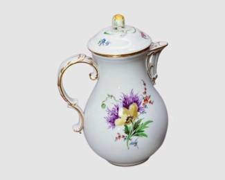 10. Meissen Hand Painted Floral Gold Coffee Pot