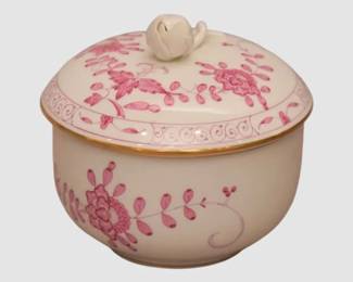 13. Meissen Sugar Bowl Lid Indian Painting Pink