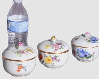 116. Three 3 Meissen Porcelain Round Lidded Jar