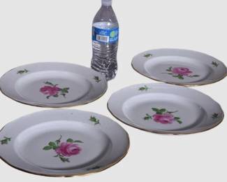 174. Four 4 Meissen Pink Rose Plates