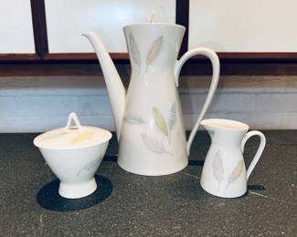 Raymond Loewy for Rosenthal “Bunte Blatter” colored leaves tea pot, sugar & creamer