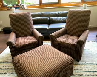 Custom pair of chairs and matching ottoman
