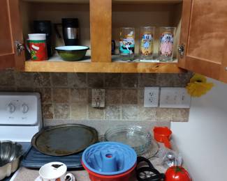 collectable glasses in cabinet