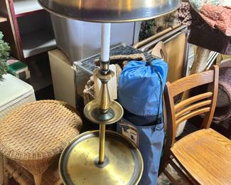 MCM brass floor lamp with metal shade