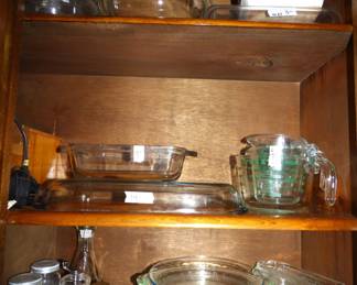 Pyrex Pie Dishes, Measuring Cups Etc