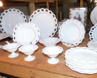 Milk Glass Serving Pieces, Dinner Plates, etc