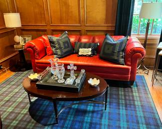 Baker a red Sofa and Baker oval table