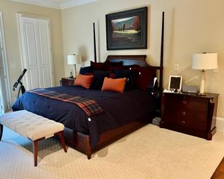 Baker king size bed with a pair of Baker bedside chests. 