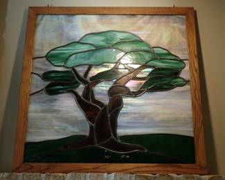 STAINED GLASS TREE OAK FRAME
