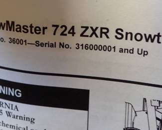 TORO 1000 SNOW SERIES - SNOWMASTER 724 ZXR PERSONAL PACE  MODEL 36001