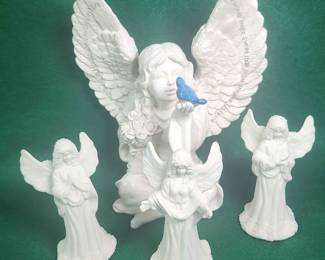 Angel holding bluebird w 3 Small Angel Bells