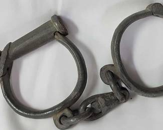 Antique Hand Forged Iron Prison Wrist Shackles W Key