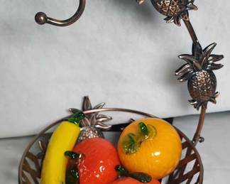 Art Deco Iron Fruit Bowl W Decorative Glass Fruit