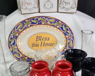 Assorted Candle Holders, Small Bud Vases 3 Soy Candles