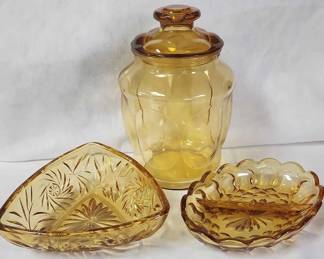 Beautiful Vintage Yellow Amber Glass Bowl Jar