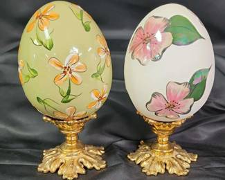 Ceramic Hand Painted Eggs On Pedestals