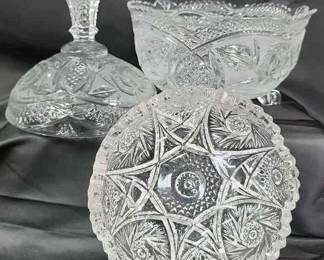 Heavy Vintage Crystal Cut Glass Footed Candy Dish Bowl